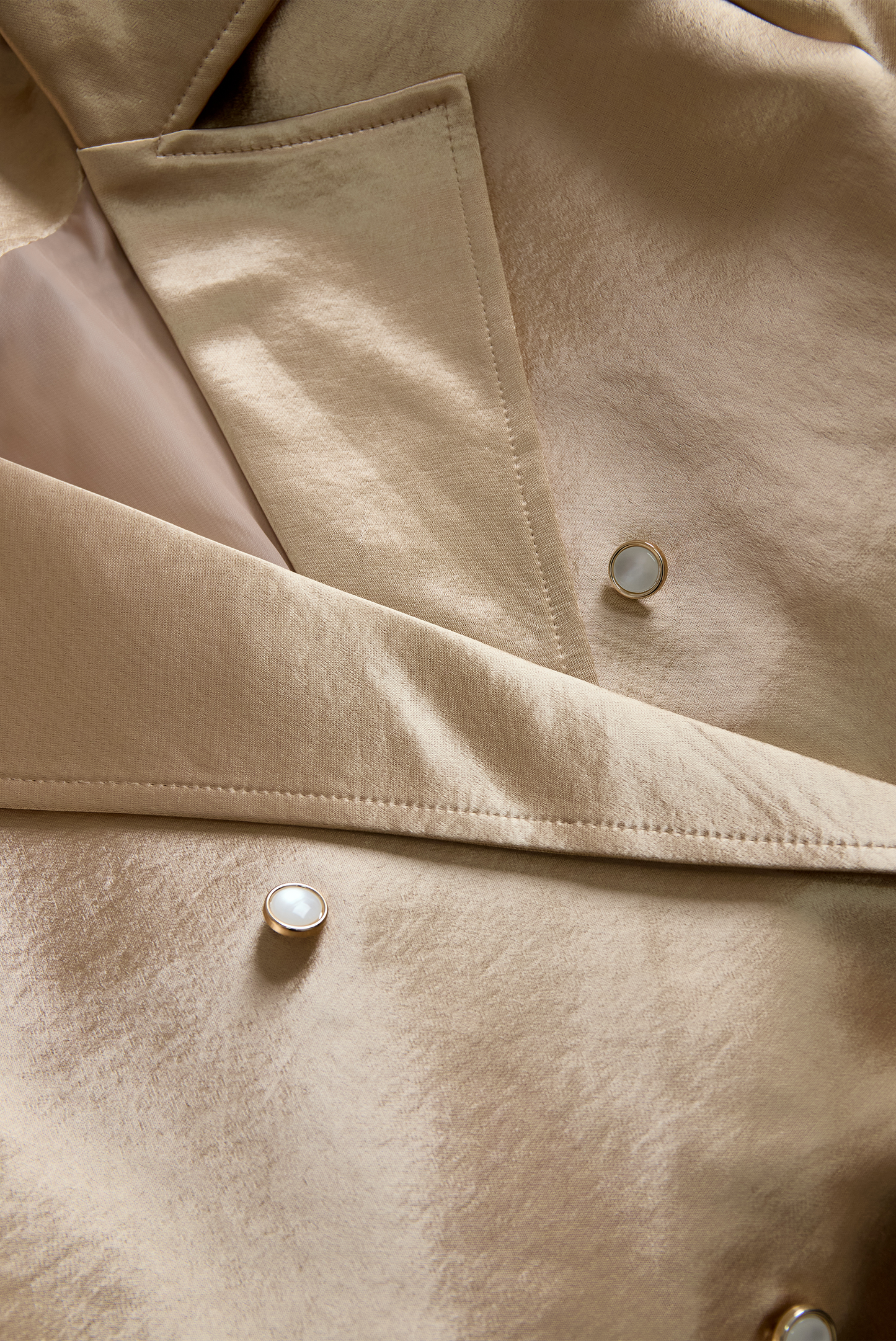 Refined Champagne Satin Trench Coat for Timeless Style