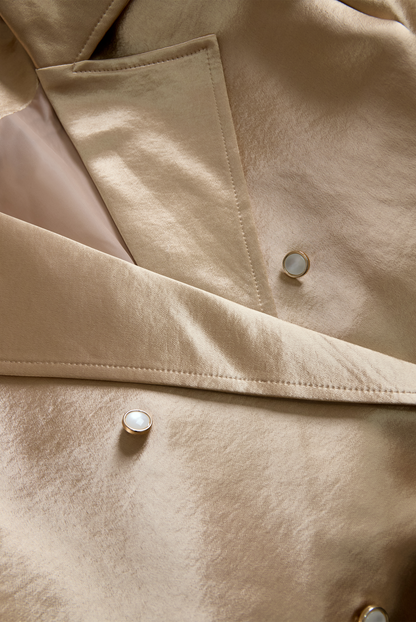 Refined Champagne Satin Trench Coat for Timeless Style