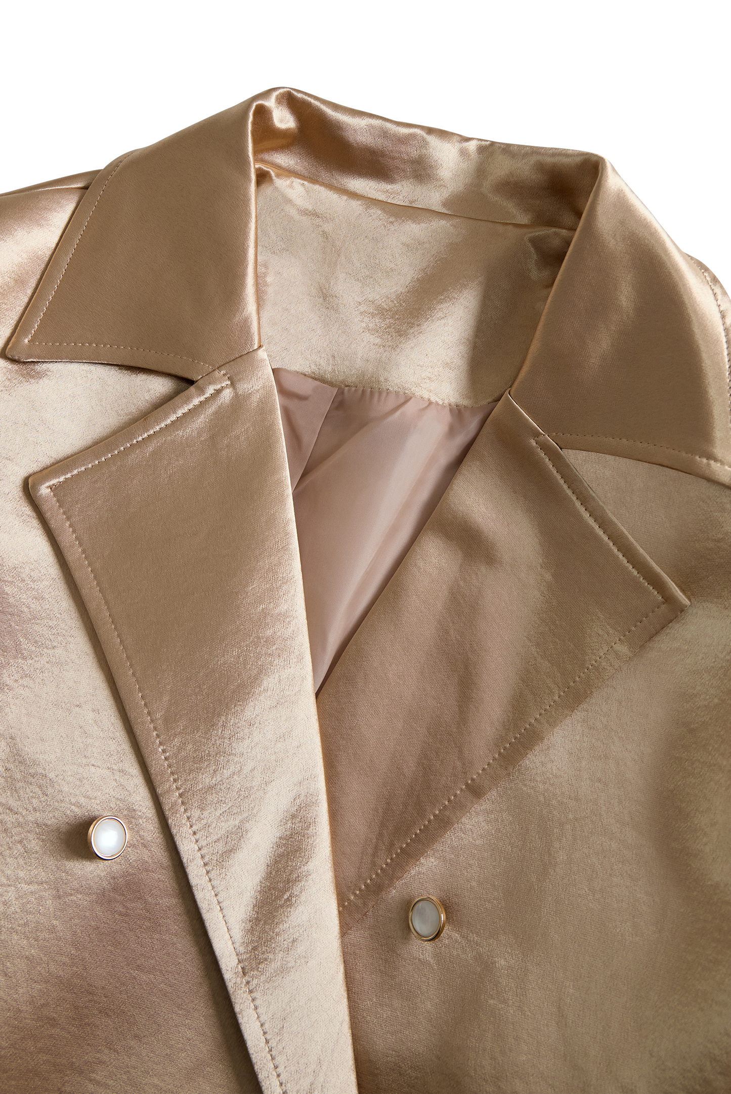 Refined Champagne Satin Trench Coat for Timeless Style